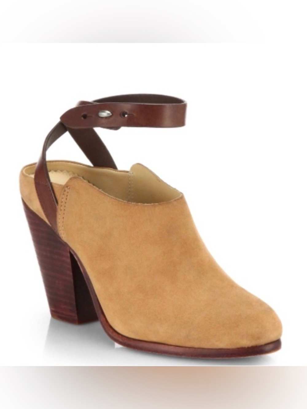 RAG AND BONE KENNY MULES CLOGS LEATHER STACK HEEL TAN BROWN SZ 6.5 EU 37